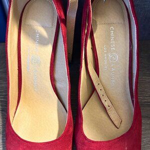 Chinese Laundry Red Suede Block Heel Pumps Size 8.5